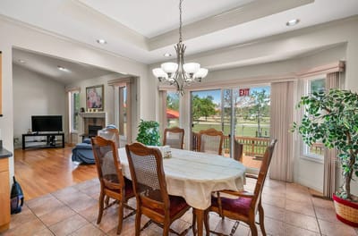 Bright dining area with a view of the outdoors