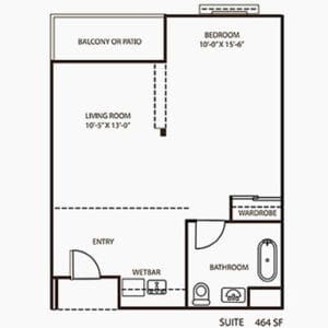 Architectural floor plan of a resident suite