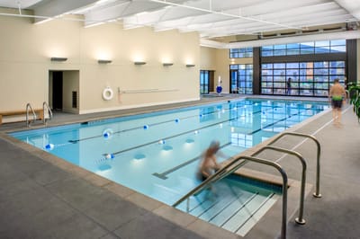 Indoor swimming pool with residents participating