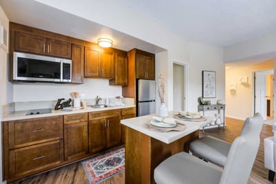 Bright kitchen area with modern appliances