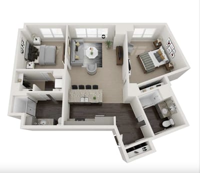 Architectural floor plan of a modern living unit