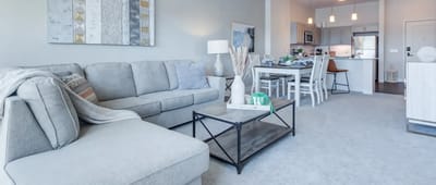Spacious living area of a senior apartment