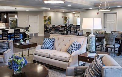 Interior common area with seating and tables