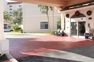 Entrance area of a senior living facility with seating