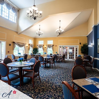 Elegant dining area with tables and chairs