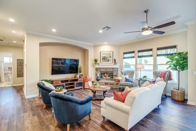 Comfortable common area with seating and decor