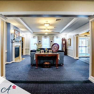 Interior view of a cozy common area with furnishings