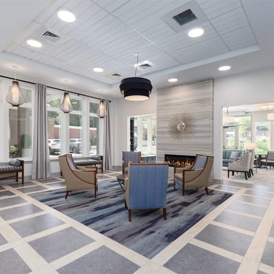 Bright and modern common area in an assisted living facility