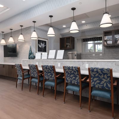Modern interior of a common area with seating