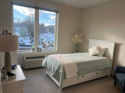 Bright, inviting resident room with beautiful view