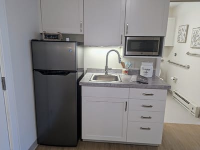 Bright kitchenette in a resident room