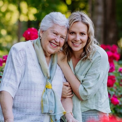 Residents enjoying time together in a garden