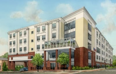 Architectural rendering of a new assisted living building