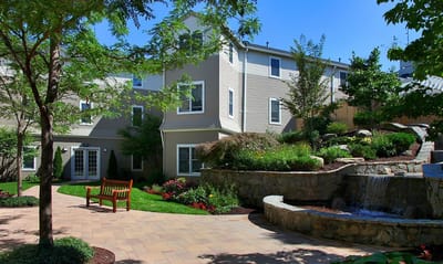 Beautiful outdoor courtyard with gardens and seating