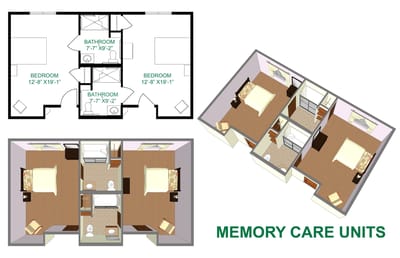 Architectural floor plan of memory care units