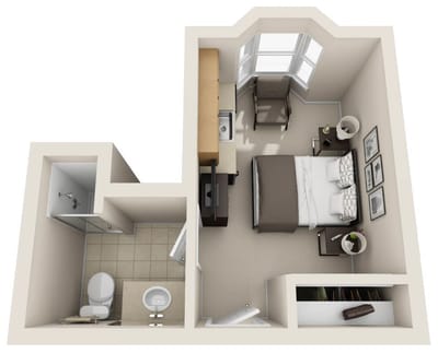 Floor plan of a private resident room