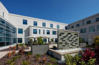 Beautiful outdoor courtyard with a water feature