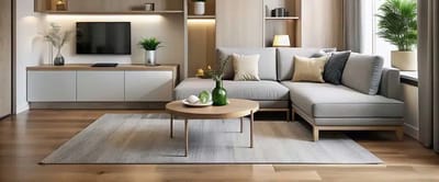Modern living room with a cozy sofa and decor