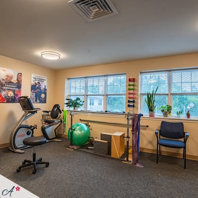 Interior fitness area with exercise equipment