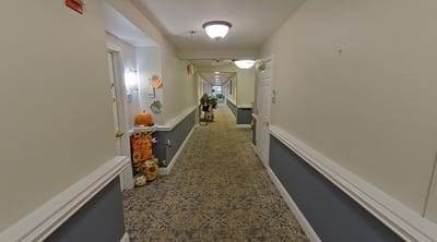 Interior hallway decorated for fall