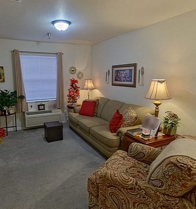 Cozy sitting area in a senior living apartment