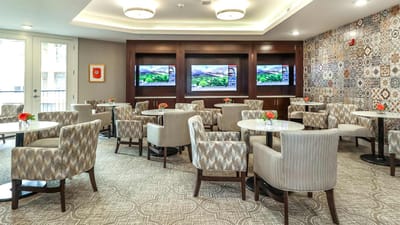 Interior common area with tables and chairs