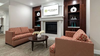 Cozy common area with fireplace and seating