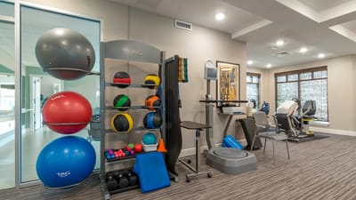 Interior of a fitness area with exercise equipment