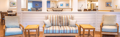 Cozy seating area in a bright common room