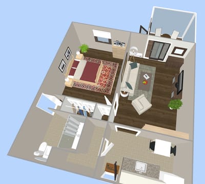 3D floor plan of a resident room layout