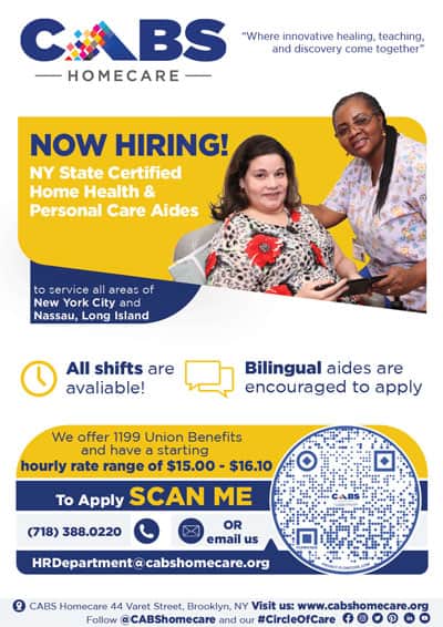 Hiring poster featuring two women and text