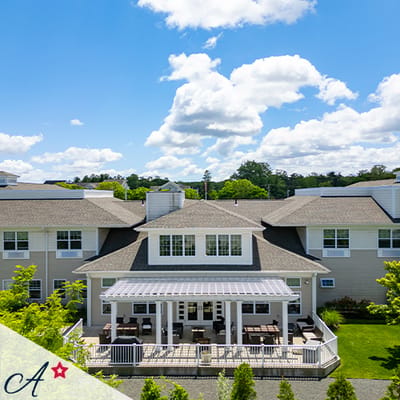 Aerial view of the outdoor area of an assisted living facility