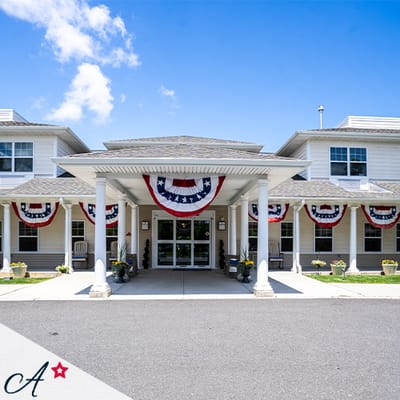 Front entrance of All American Assisted Living decorated for an event