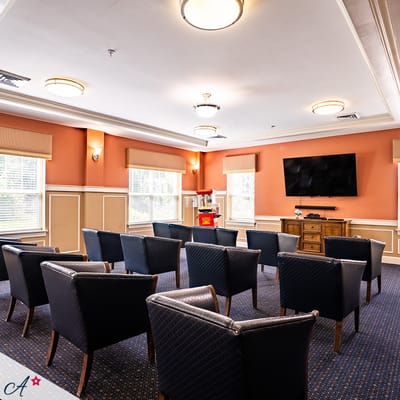 Interior view of a common area with seating