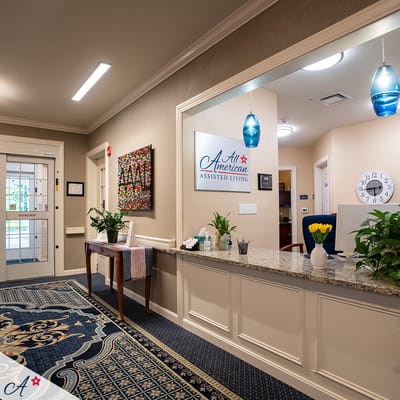 Bright reception area at All American Assisted Living