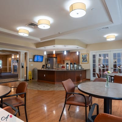 Common area with seating and coffee station