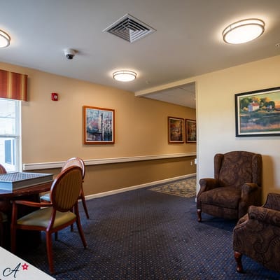Common area with seating and artwork