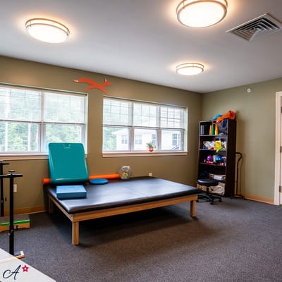 Interior view of a therapy room with equipment