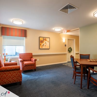 Interior seating area with chairs and a table