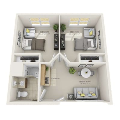 Architectural floor plan of a living unit layout