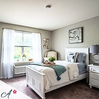 Cozy private resident room with light decor