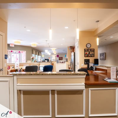 Interior view of the reception area at a senior living facility