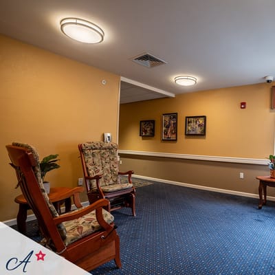 Cozy interior common area with seating
