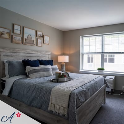 Cozy private bedroom with natural light