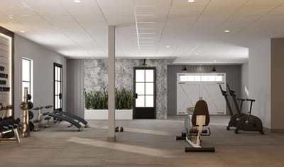 Interior view of a fitness area with equipment