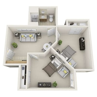Architectural floor plan of a model apartment