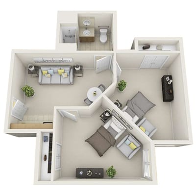 Architectural floor plan of an assisted living unit