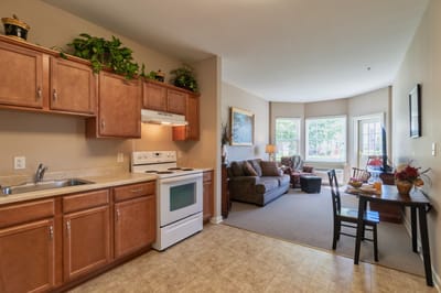 Cozy interior of a resident's apartment with kitchen and living area