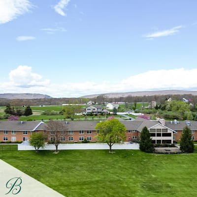 Aerial view of Bentley Assisted Living at Branchville grounds
