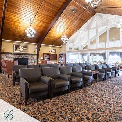 Interior of a cozy common area with seating